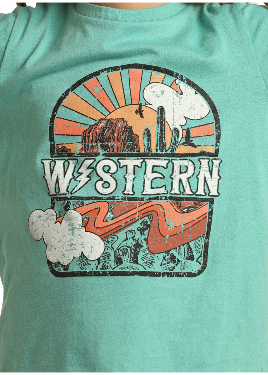 Rock & Roll Girl's Turquoise Western Graphic Long Sleeve T-Shirt