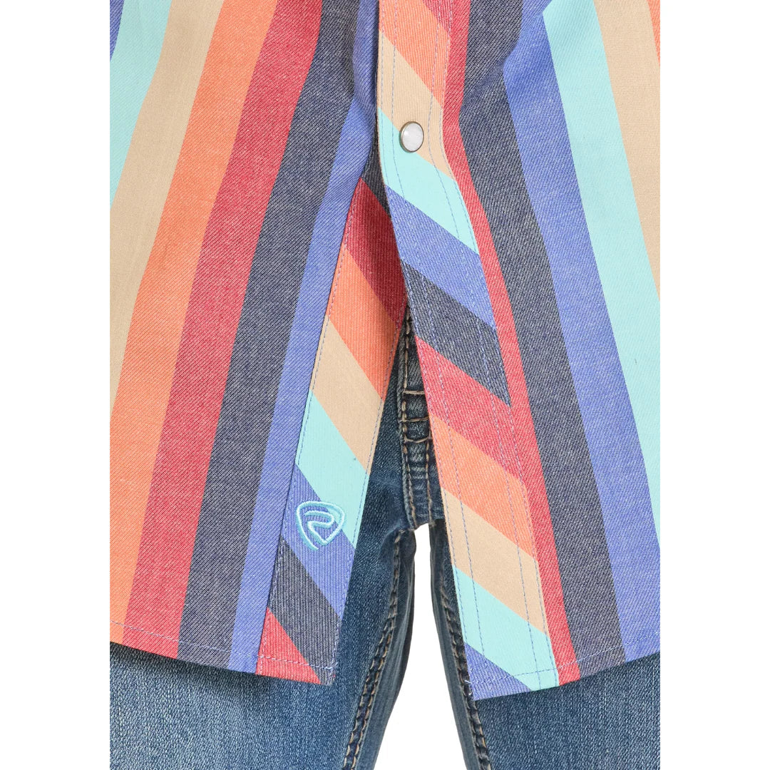 Rock & Roll Cowboy Men's Orange Vintage Striped Snap Long Sleeve Shirt