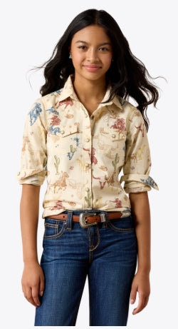 Girls Ariat Ranch Tale West LS Snap Shirt- Desert Run Toile
