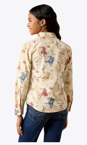 Girls Ariat Ranch Tale West LS Snap Shirt- Desert Run Toile