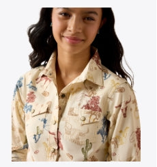 Girls Ariat Ranch Tale West LS Snap Shirt- Desert Run Toile