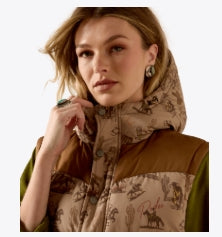 W ARIAT Frontier Puffer Vest-RETRO RODEO/DACHSHUND