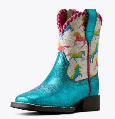 YTH Ariat Skydancer Wide Square Toe Western Boot-Aqua Dazzle