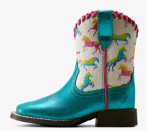 YTH Ariat Skydancer Wide Square Toe Western Boot-Aqua Dazzle