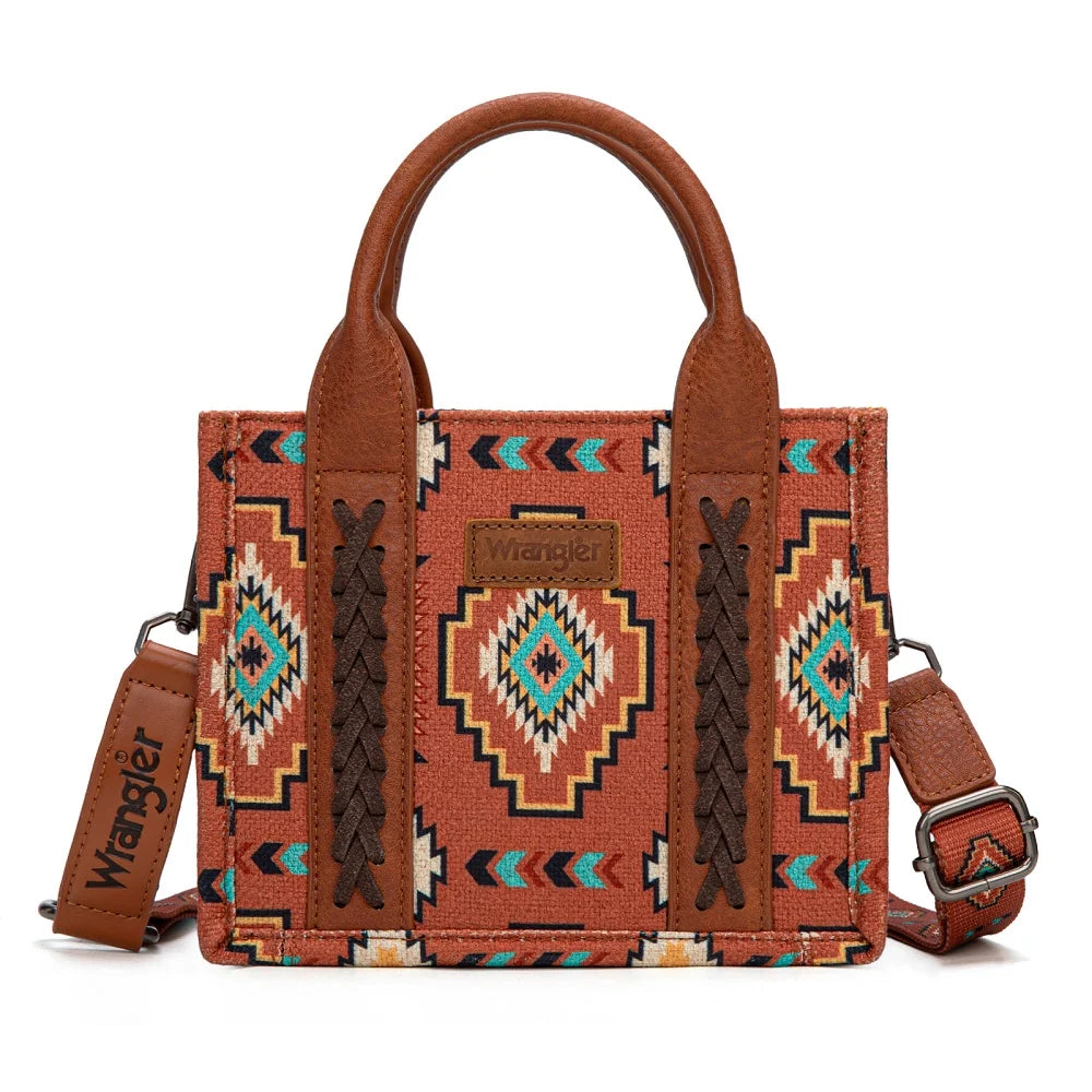 Wrangler Aztec Print Braided Detail Tote Bag