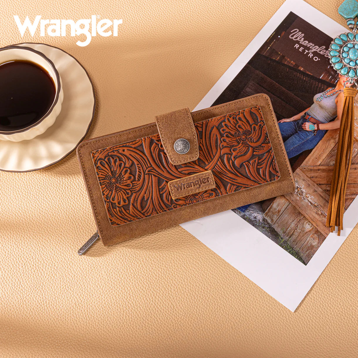 Wrangler Brown Tooled Wallet