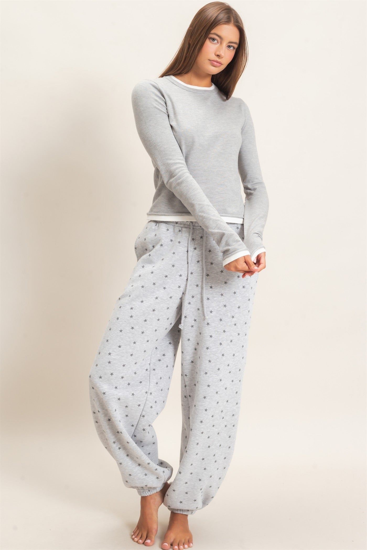 W Star Print Elastic Waist Jogger Pants