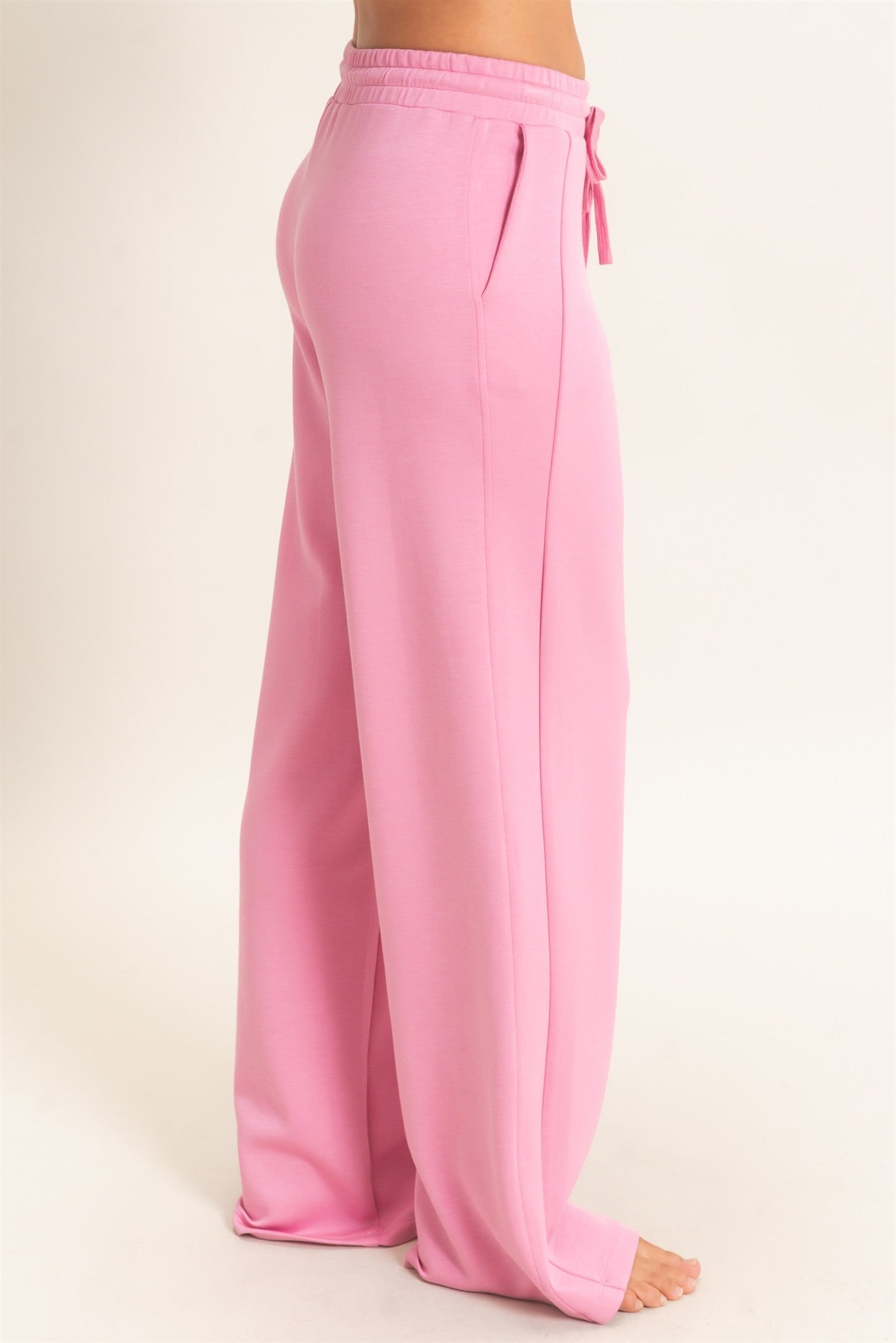 W Elastic Waist Striaght Leg Pant-Pink