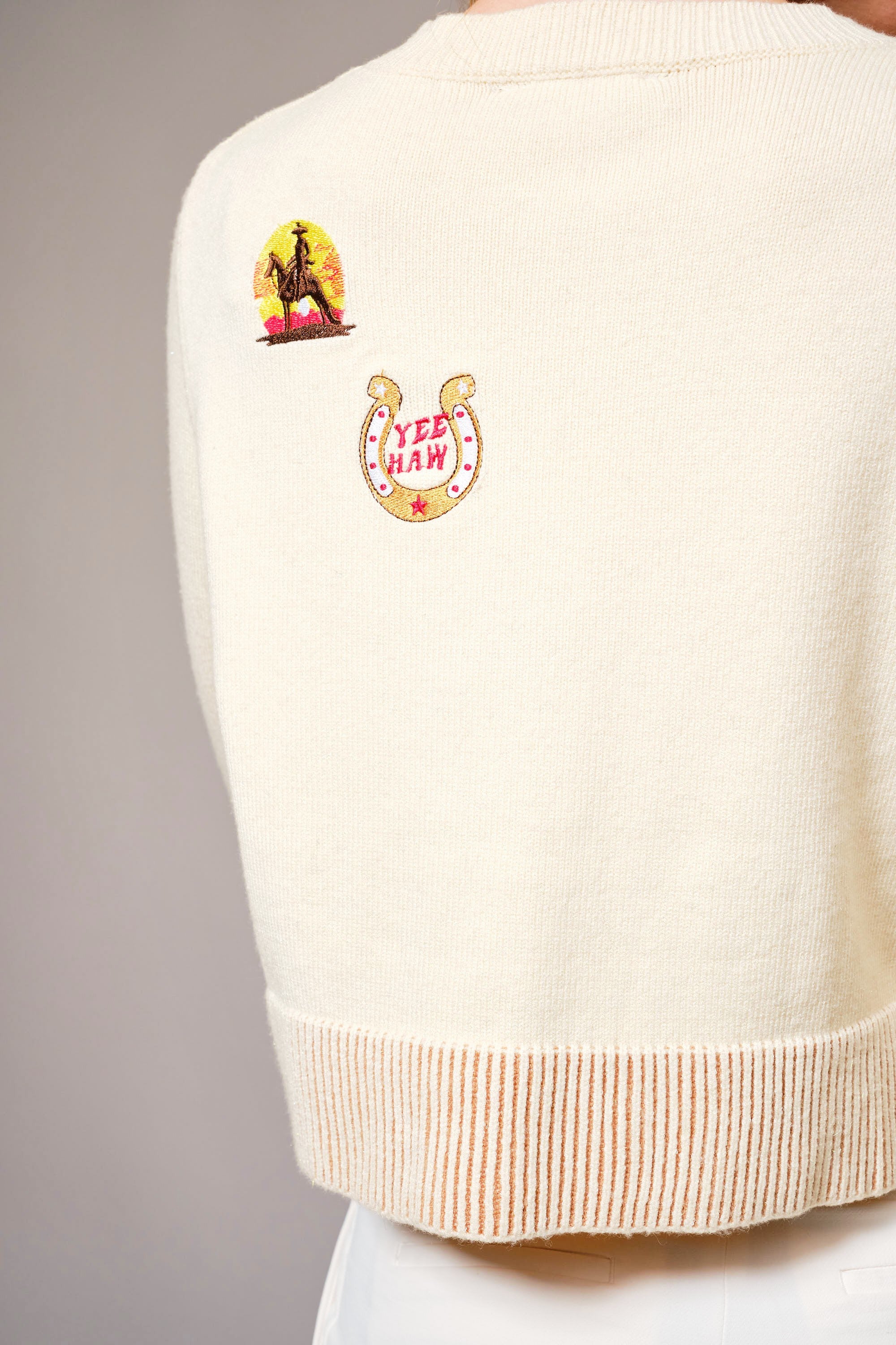 W Horse Graphic Western Patch Sweater