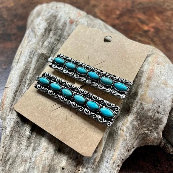 Set of 2 hair pins with turquoise | Bobby pins