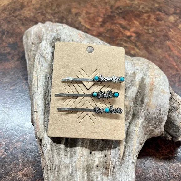 Set of 3 hair pins with turquoise | Bobby pins | Cowgirl Y’all