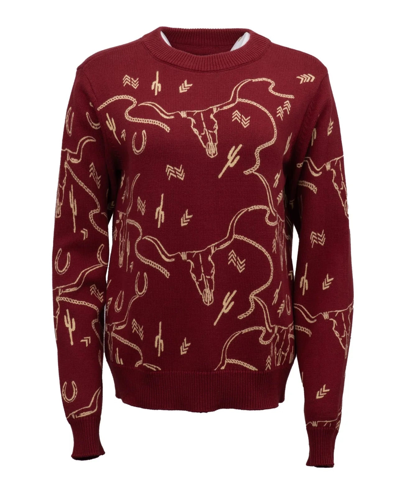 Women’s Outback Black Ranch Print Sweater- Wine