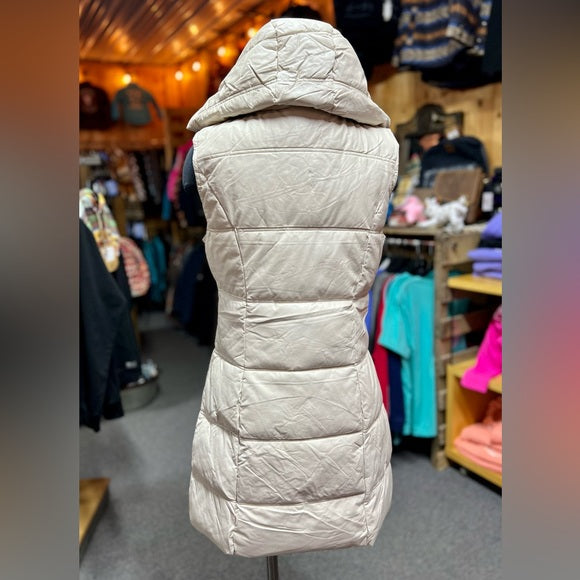 Cream Faux Leather Long Puffer Vest