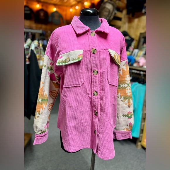 Pink Corduroy Southwest Shacket Coat