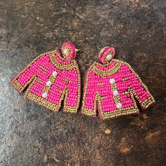 Cardigan Beaded Earrings Pink/Gold