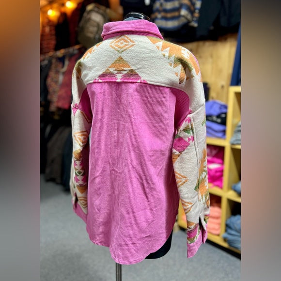 Pink Corduroy Southwest Shacket Coat