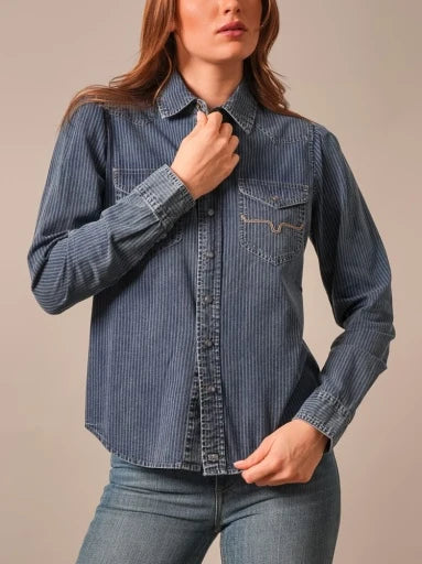 W Kimes Ranch Frankie Button Up-Indigo Stripe