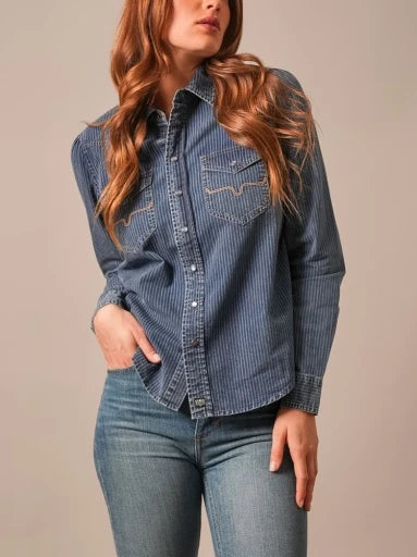 W Kimes Ranch Frankie Button Up-Indigo Stripe