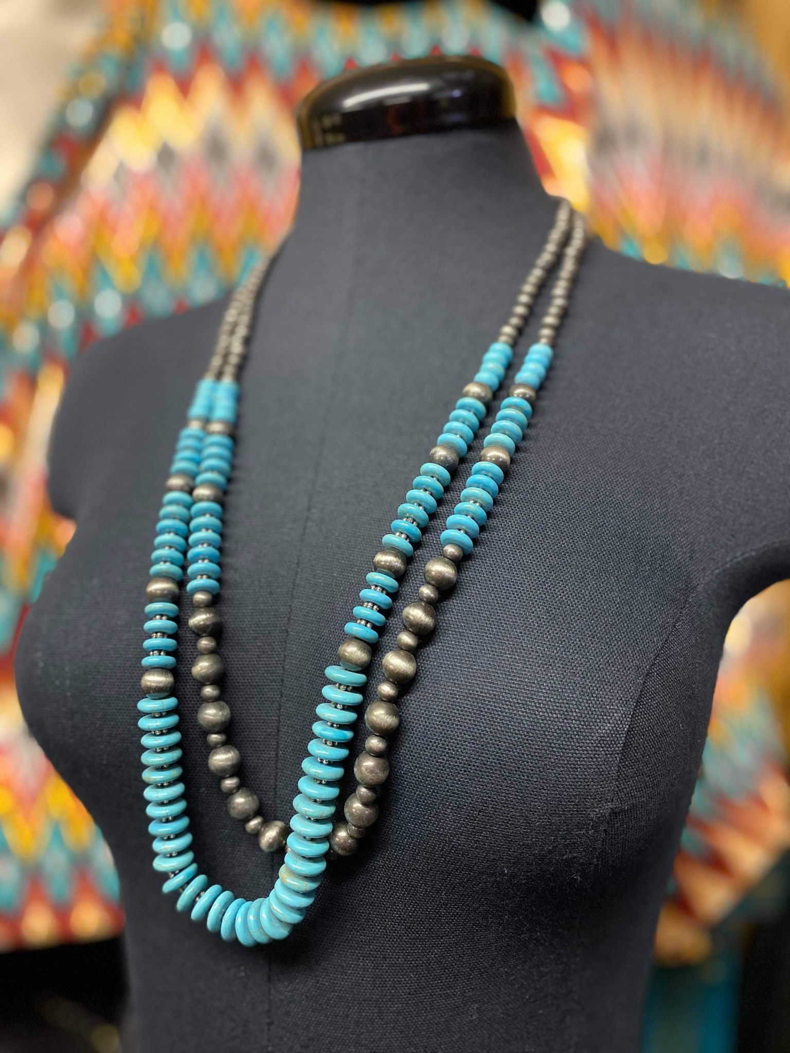 Silver & Turquoise Layered Beaded Necklace