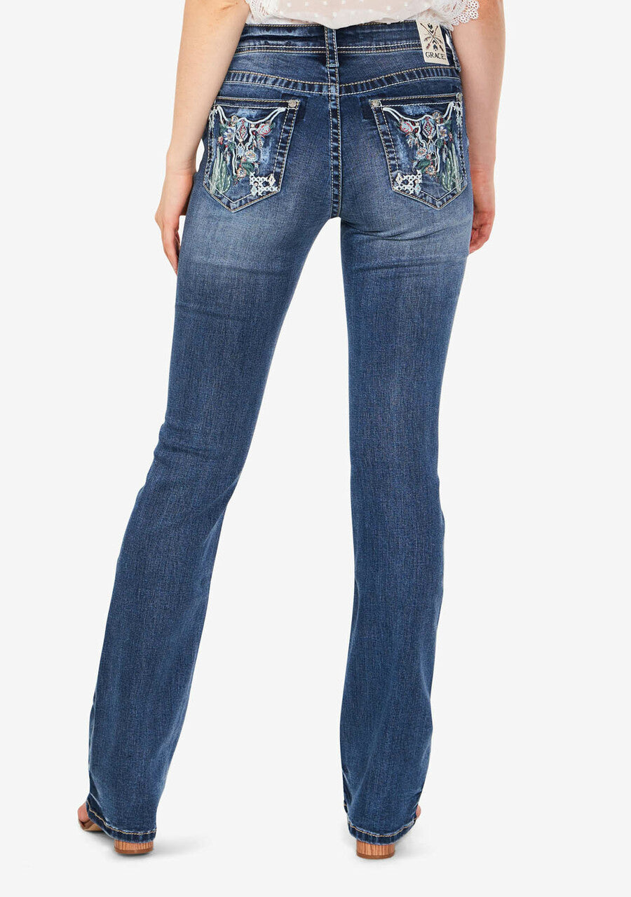 Grace in LA Cowhead Pocket  Bootcut Jeans