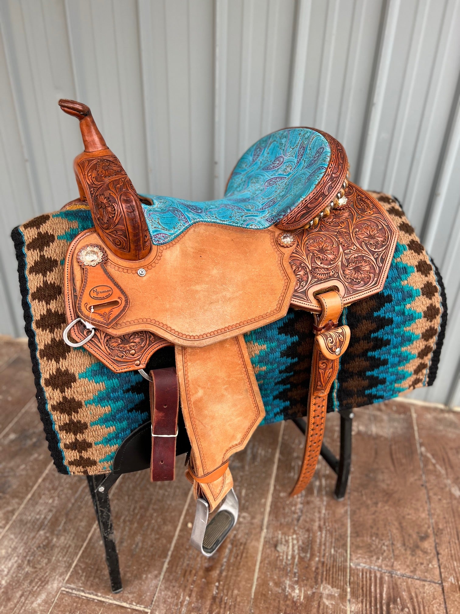 NF Saddlery 16" Floral/Turq Barrel saddle