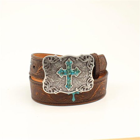 Nacona Girl's Youth Embossed & Turquoise Cross Belt - RM Tack & Apparel