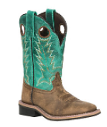Smoky Mountain Youth Distressed Brown & Green Wide Square Toe Boots