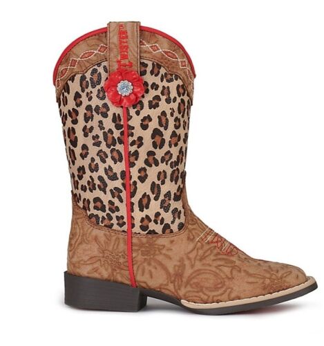 Twister Girls' Avery Tan Floral and Leopard Print Square Toe Western Boots