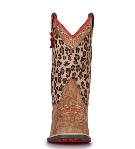 Twister Toddler Girls' Avery Tan Floral and Leopard Print Square Toe Western Boots